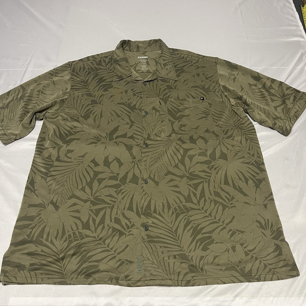 Blackhawk Tactical Hawaiian Shirt Men's 2XL Green Floral Tropical Camp Knit